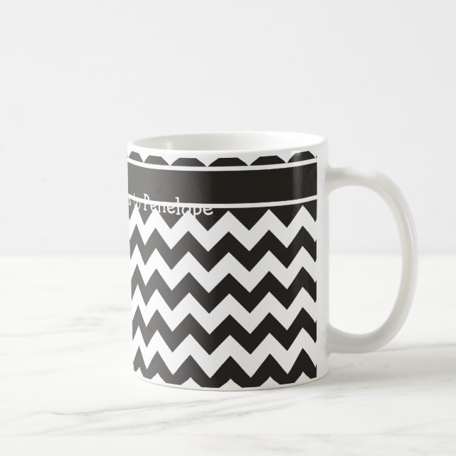 Custom Coffee Mug, Black and White Chevrons Mug (Right)