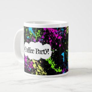 Custom Coffee Party Neon Paint Splatter Jumbo Mug