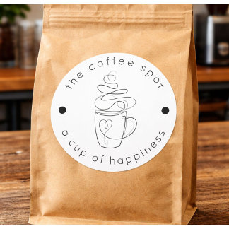 Custom Coffee Shop Add Your Logo Modern Minimalist Classic Round Sticker