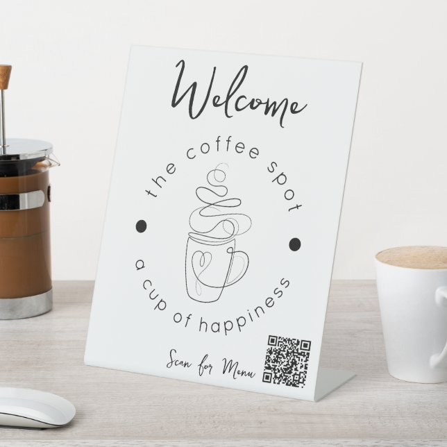 Custom Coffee Shop Add Your Logo Modern Minimalist Pedestal Sign (In SItu)