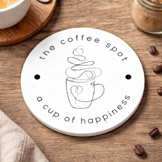 Custom Coffee Shop Add Your Logo Modern Minimalist Round Paper Coaster