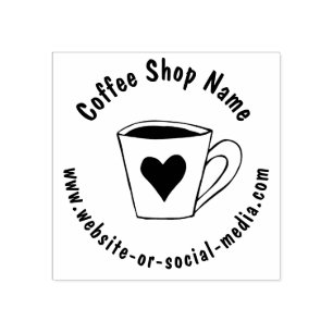 Custom Coffee Shop Contact Information Wooden Rubber Stamp