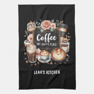 ☕Custom Coffeecore Kitchen Cafe Coffee Happy Place Tea Towel