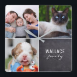 Custom Collage 4 Photos, Personalised, chalked Square Wall Clock<br><div class="desc">Personalise this wall clock with their treasured photos and update the family name. Enjoy the compliments in giving such a thoughtful gift.</div>