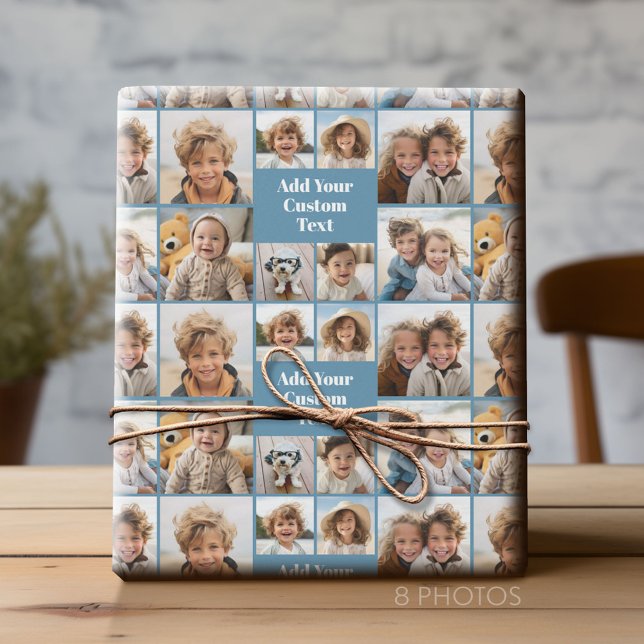 Custom Collage 8 Photo - Custom Text All Occasion Wrapping Paper (Custom Photo Collage Wrapping Paper - All Occasion)