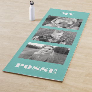 Custom Collage Black & White Photo Turquoise Yoga Mat