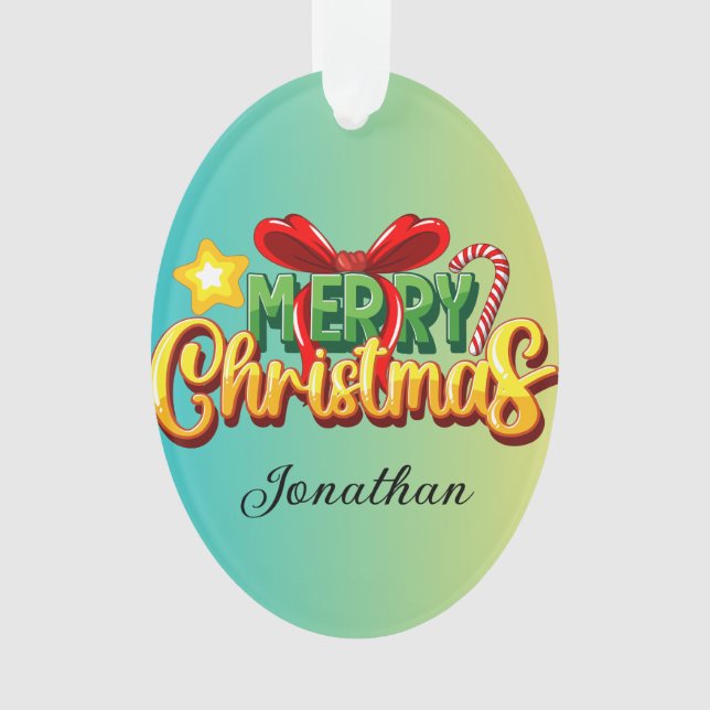 Custom coloful gradient background greenery Xmas Ornament (Front)