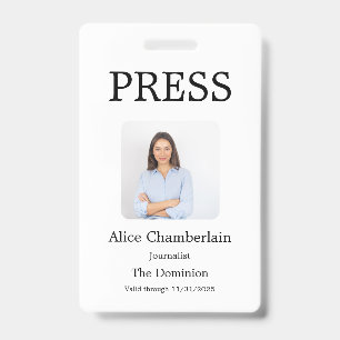 Custom Color Add Logo Photo Photographer Press Bad ID Badge