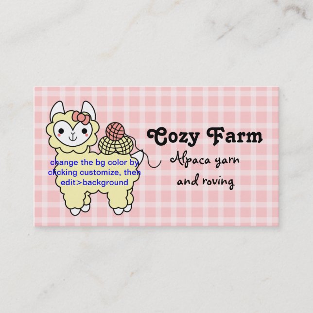 CUSTOM COLOR Alpaca Yarn Farm Roving Business Card (Front)