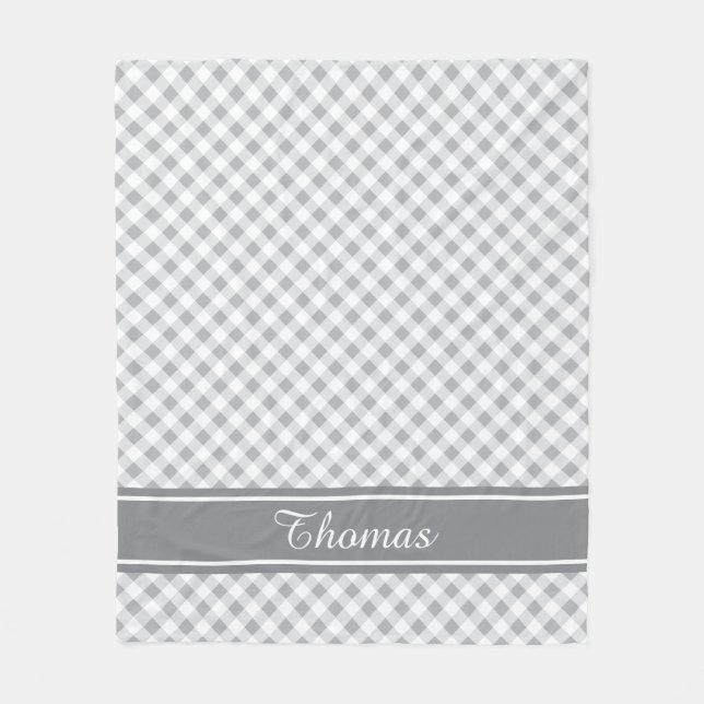 Custom Color and Name Classic Gingham Check Fleece Blanket (Front)