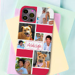 Custom Color Block 7 Photo Collage Personalized Case-Mate iPhone 14 Case<br><div class="desc">Create your own personalized, custom color photo cell phone case featuring a color block design in your choice of colors (shown in magenta rose pink), 7 pictures and your name, monogram or other text in your choice of font styles and color (shown in modern hand lettered typography). PHONE OPTIONS: The...</div>