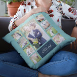 Custom Color Elegant Script Mr & Mrs Photo Collage Cushion<br><div class="desc">Photo collage pillow with 9 photos arranged in a grid layout on the front and back making it 18 photos in total that you can replace with you own photos featuring your family name in an elegant script. This versatile pillow design also has editable colors. You can change the background...</div>