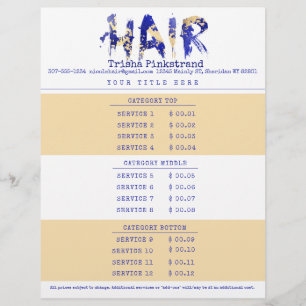 Custom color hair stylist salon service price list custom letterhead
