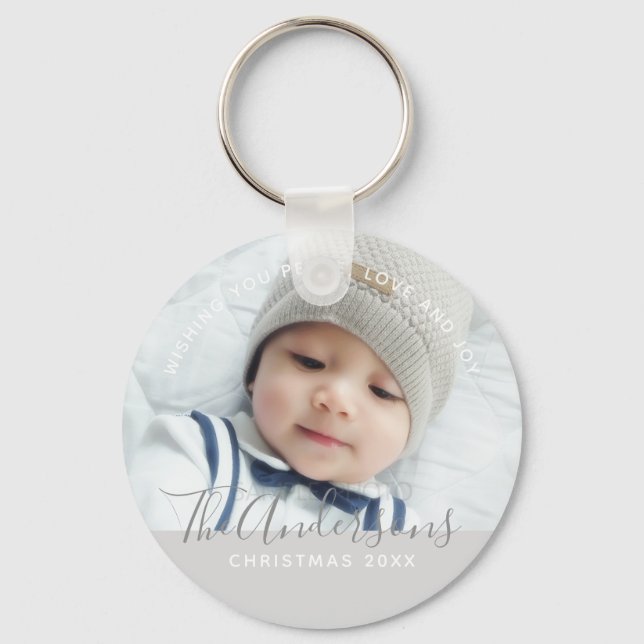 Custom Color with Custom Photo and Text Key Ring (Front)