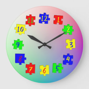 Custom Colored Jigsaw Pieces, Numbers Kid's Photos Large Clock