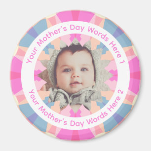 Custom Colorful Funky Mother’s Day Pink Star Photo Magnet