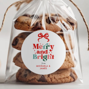 Custom Colorful Merry & Bright Christmas/Holiday Classic Round Sticker