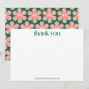 Custom Colorful Peace Floral Green Baby Shower Thank You Card