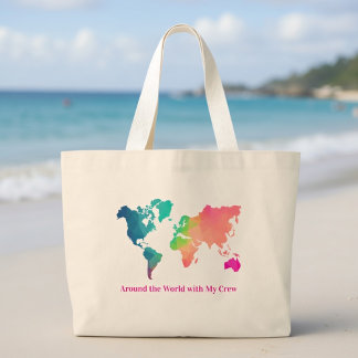 Custom Colorful World Map Mom Two Sided Large Tote Bag