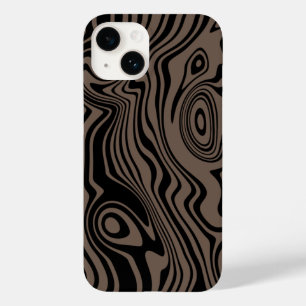 Custom Colors Modern Black and Brown Art Waves Case-Mate iPhone 14 Case