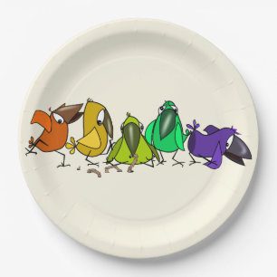 Custom Colors Paper Plates with Funny Birds 
