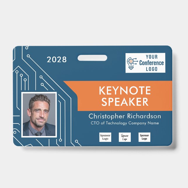 Custom Colors Technology Keynote Photo ID Badge (Front)