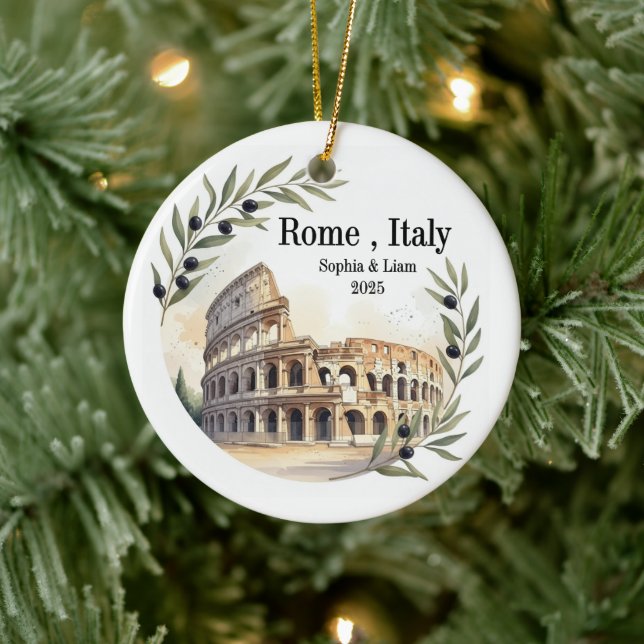 Custom Colosseum Wedding or Honeymoon Keepsake Ceramic Tree Decoration (Tree)