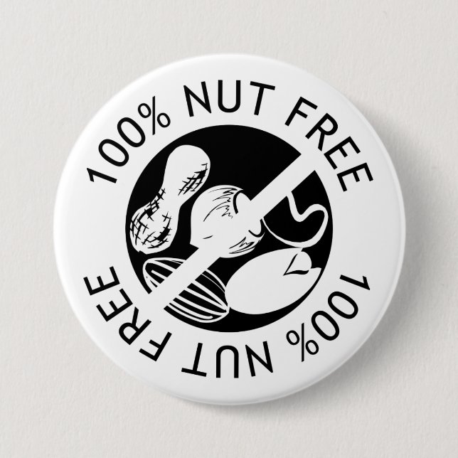 Custom Colour 100% Nut Free Nut Allergy Alert 7.5 Cm Round Badge (Front)