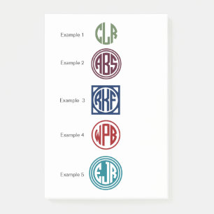 Custom Colour 3 Initial Circle Monogram Post-it Notes