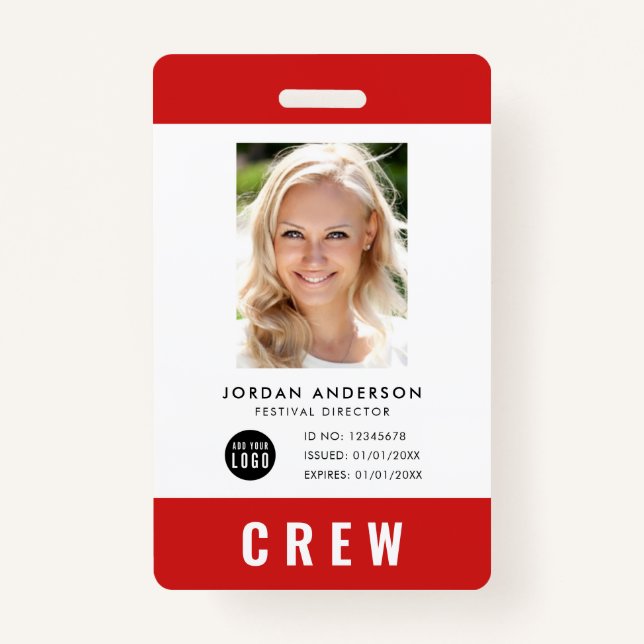 Custom Colour Add Logo Photo CREW Pass ID Badge (Front)