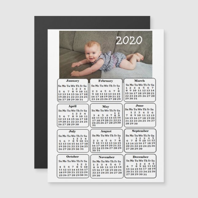 Custom Colour Add  Photo to 2020 Mini Calendar Magnetic Invitation (Front/Back)