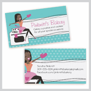 Custom colour African American woman chef bakery Business Card