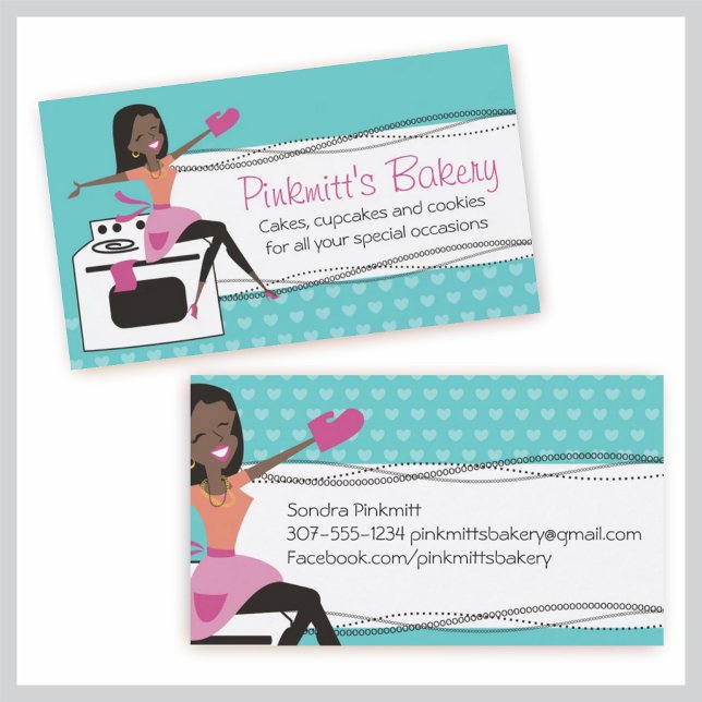 Custom colour African American woman chef bakery Business Card (Creator Uploaded)