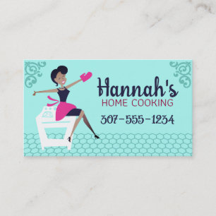 Custom colour African American woman cooking bakin Business Card