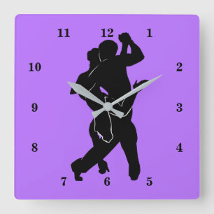 Custom Colour and Font - Tanngo Dancers Silhouette Square Wall Clock