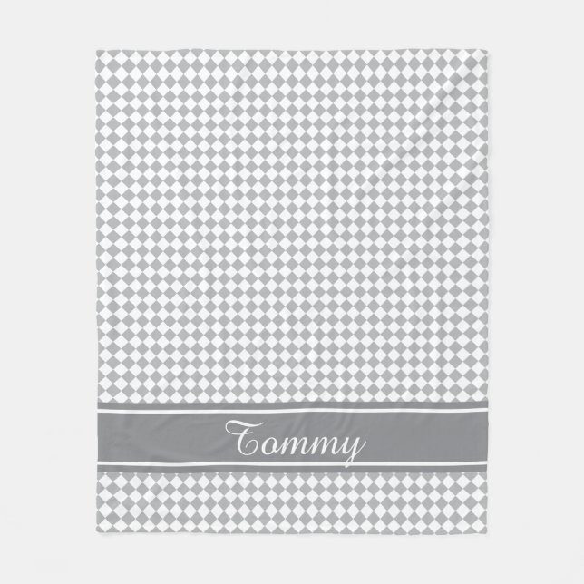 Custom Colour and Name Chequerboard Pattern Fleece Blanket (Front)