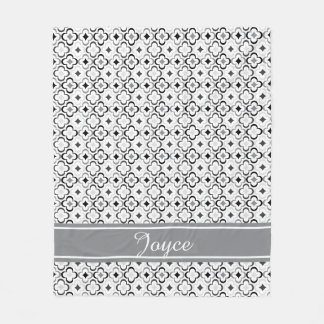 Custom Colour and Name Diamond Floral Pattern Fleece Blanket