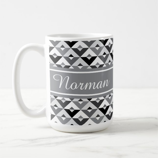 Custom Colour and Name Modern Triangle Pattern Coffee Mug (Left)