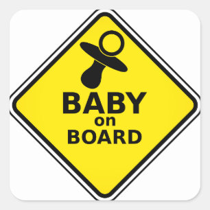 Custom Colour Baby on Board Pacifier Yellow Sign Square Sticker