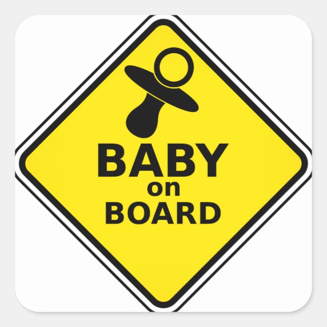 Custom Colour Baby on Board Pacifier Yellow Sign Square Sticker (Front)