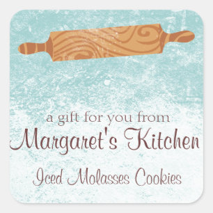 Custom colour baking bakery rolling pin flour square sticker