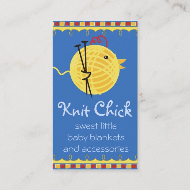 Custom colour ball of yarn chicken knitting business card (Front)