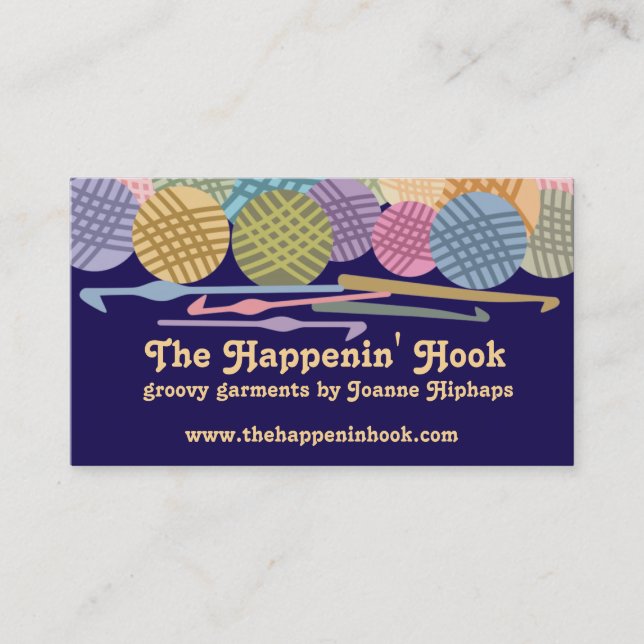 Custom colour balls of yarn crochet hooks biz business card (Front)