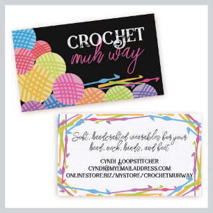 Custom colour balls of yarn crochet hooks biz card