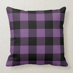 Custom Colour Black and Purple Buffalo Check Plaid Cushion