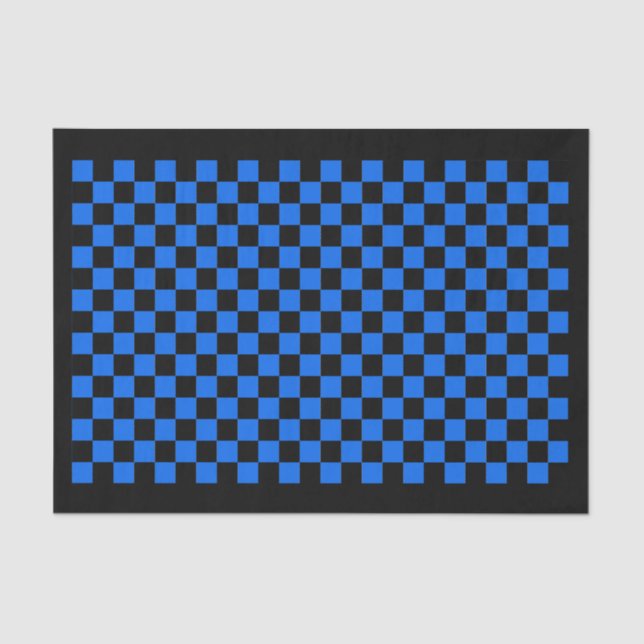 Custom Colour Black/Blue Chequerboard Check Party Tissue Paper (Front)