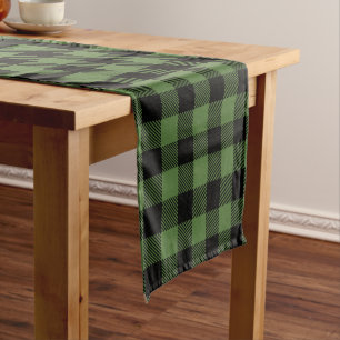 Custom Colour Black Green Buffalo Plaid Pattern Short Table Runner