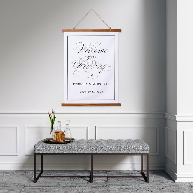 Custom Colour Black Wedding Welcome Sign Hanging Tapestry (Creator Uploaded)