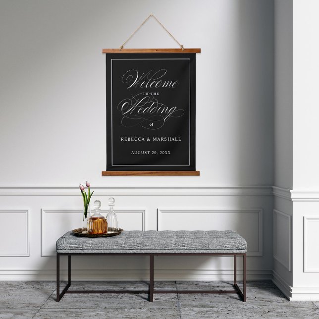 Custom Colour Black Wedding Welcome Sign Hanging Tapestry (Creator Uploaded)