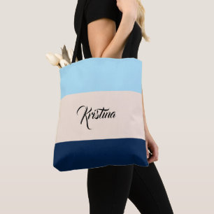 Custom Colour Block Light blue Beige & Navy Blue Tote Bag